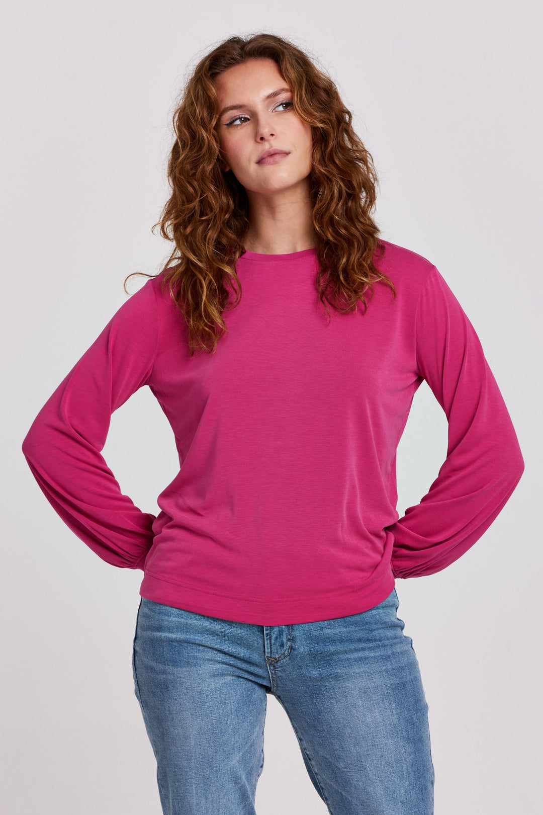 Matilda Crewneck Long Sleeve Tee - Azalea