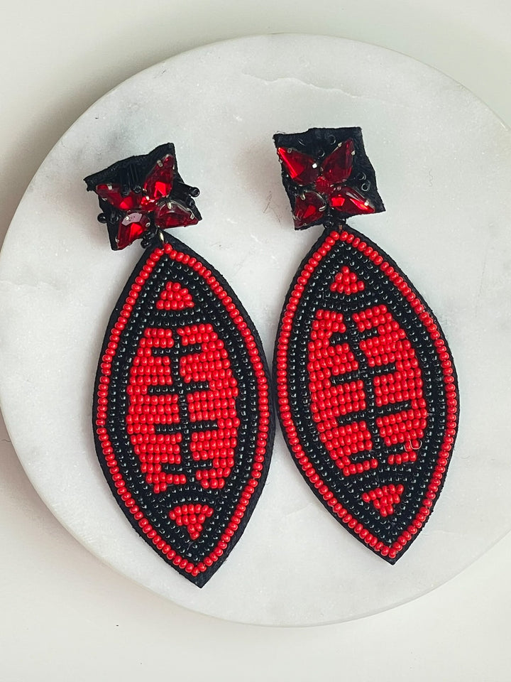 Black & Red Football Gameday Beaded Earrings