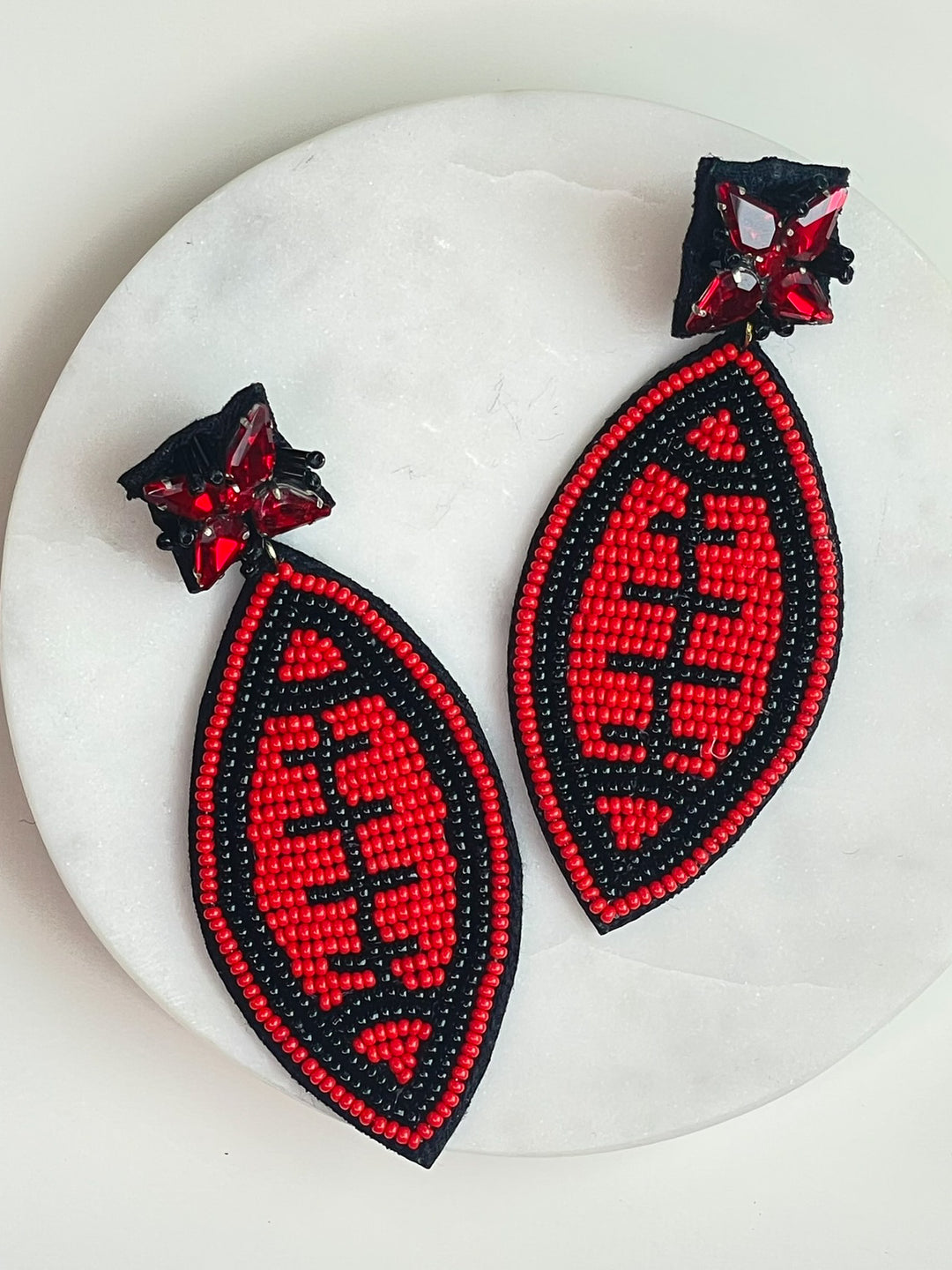 Black & Red Football Gameday Beaded Earrings