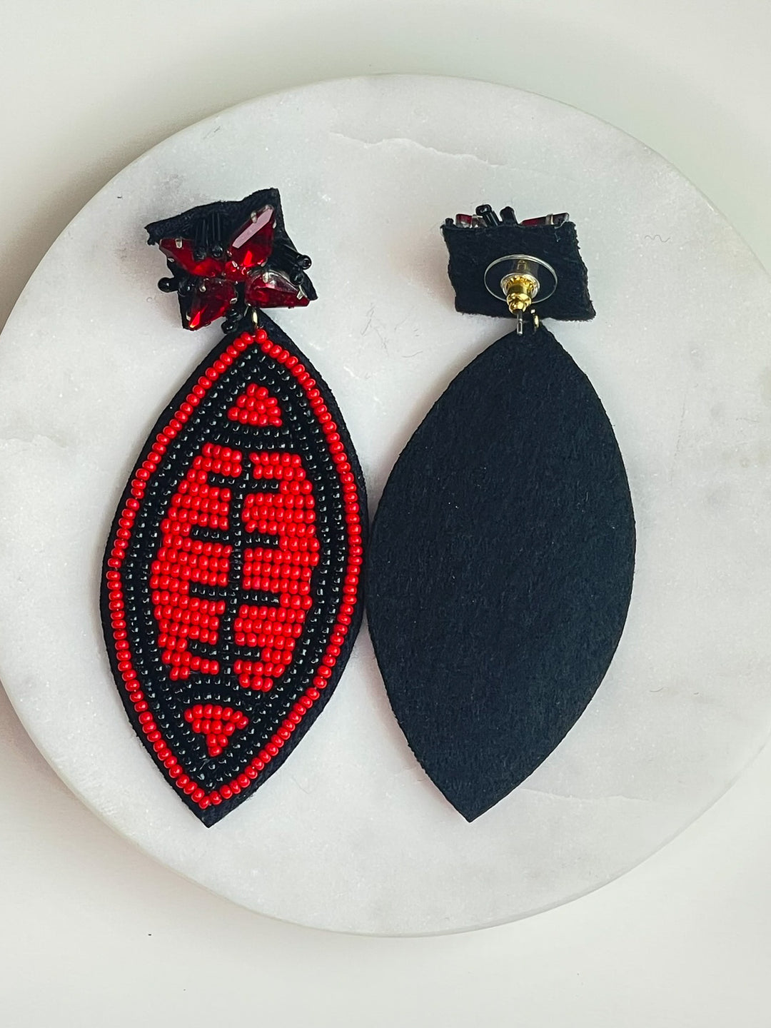 Black & Red Football Gameday Beaded Earrings