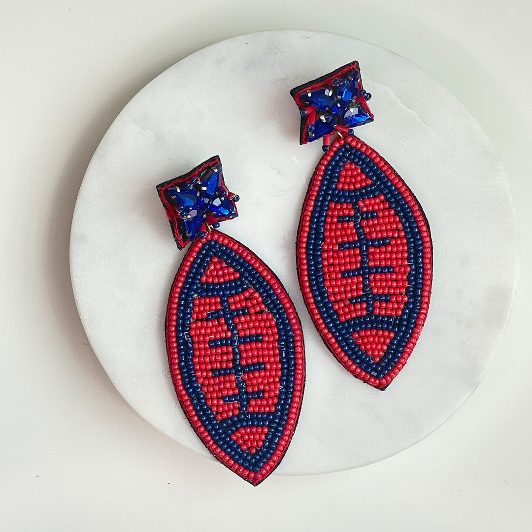 Blue & Red Football Gameday Beaded Earrings