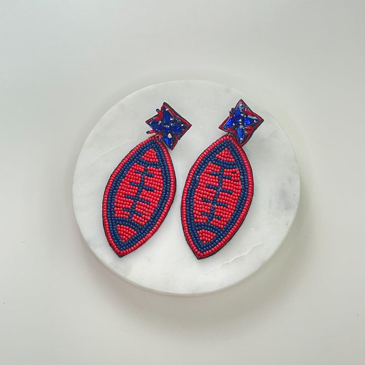 Blue & Red Football Gameday Beaded Earrings