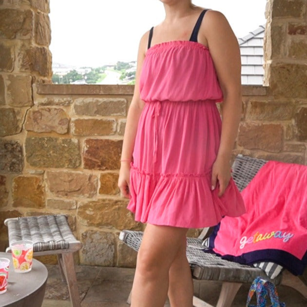 Strapless Ruffle Hem Dress Pink