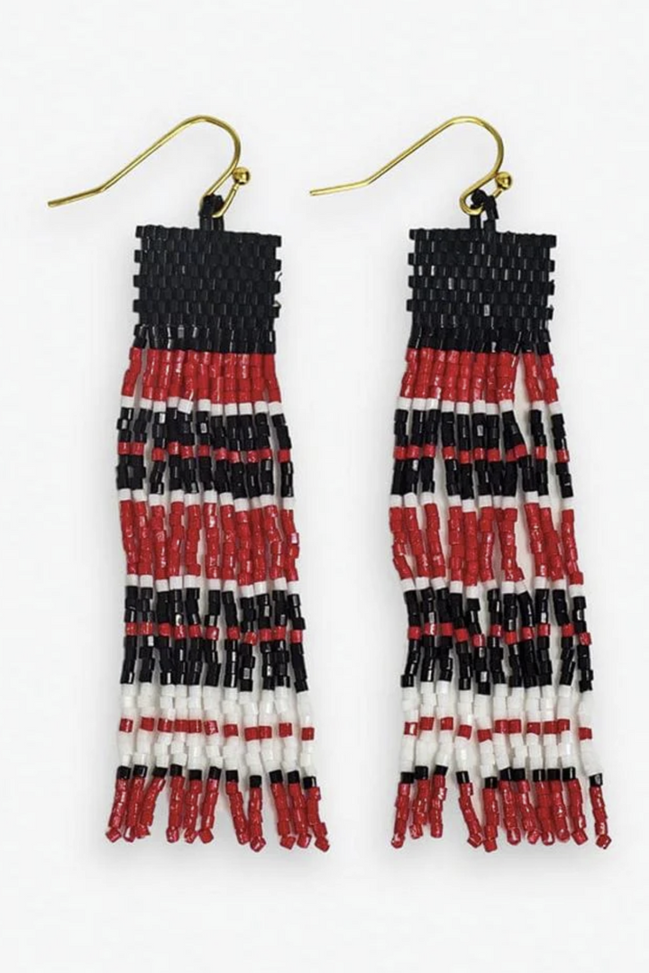 Billie Horizontal Stripes Fringe Earrings - Red & Black