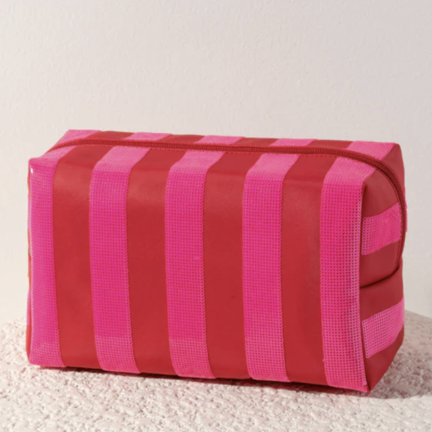 Cara Stripe Large Zip Pouch (Pink & Red)