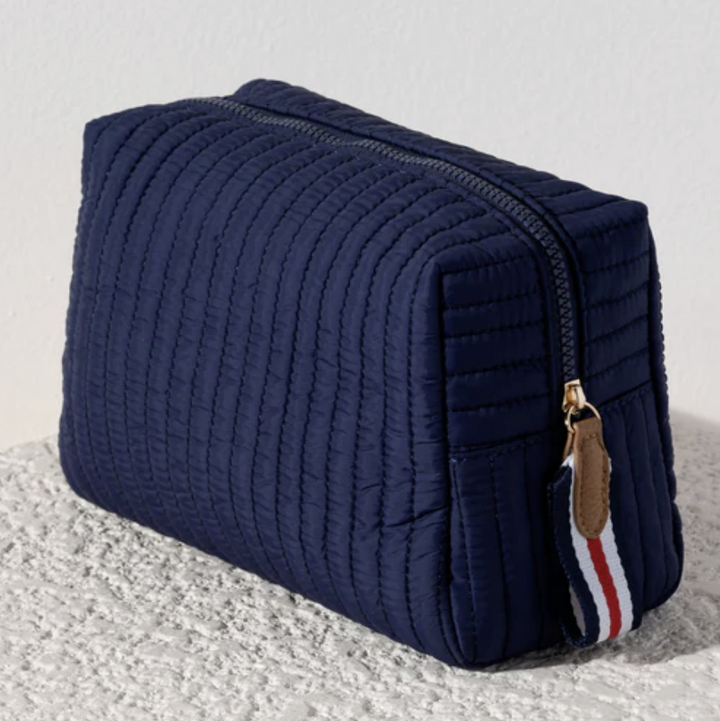 Ezra Quilted Boxy Large Cosmetic Pouch (Navy)