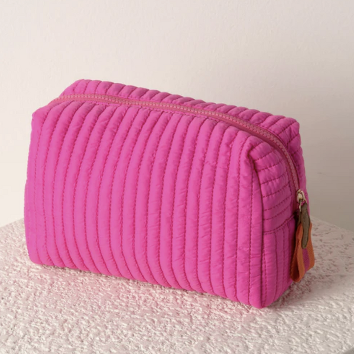 Ezra Quilted Boxy Large Cosmetic Pouch (Pink)