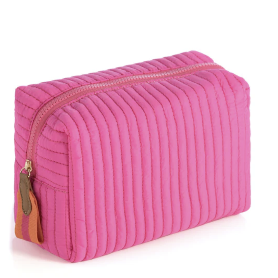 Ezra Quilted Boxy Large Cosmetic Pouch (Pink)