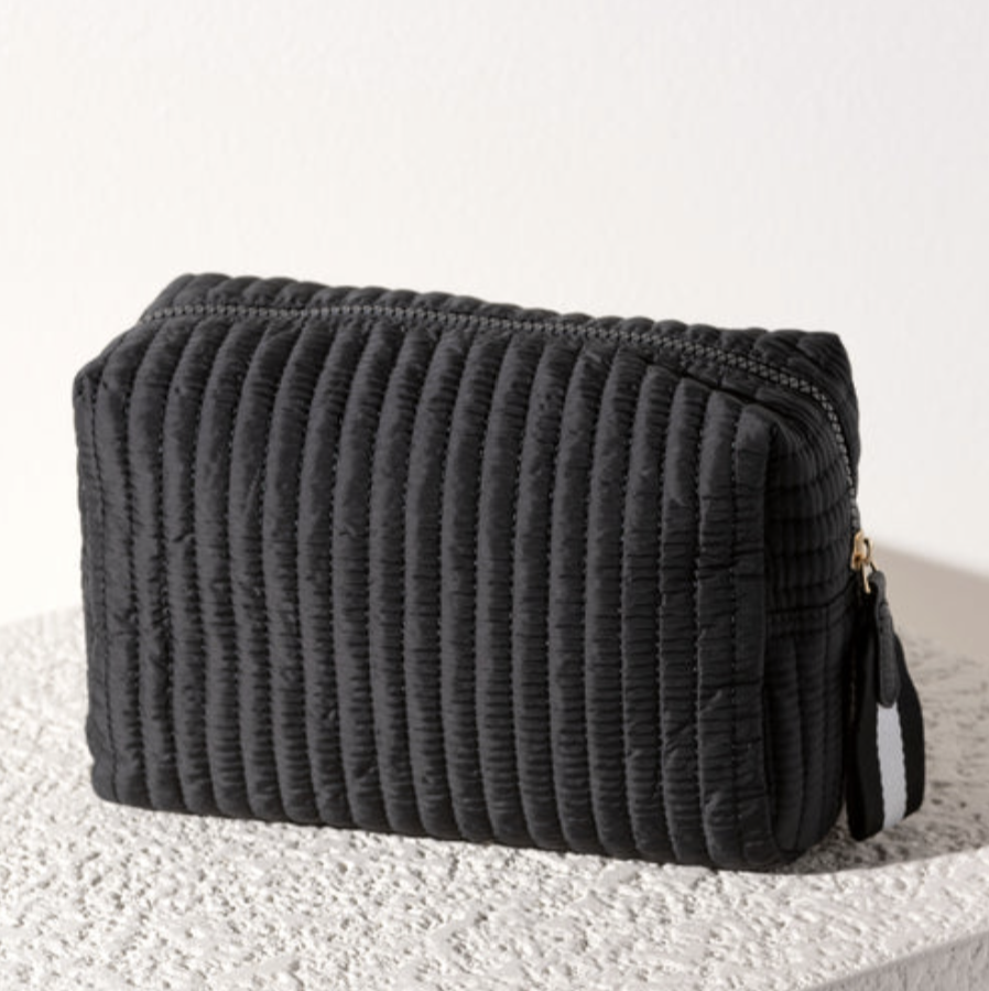 Ezra Quilted Boxy Large Cosmetic Pouch (Black)