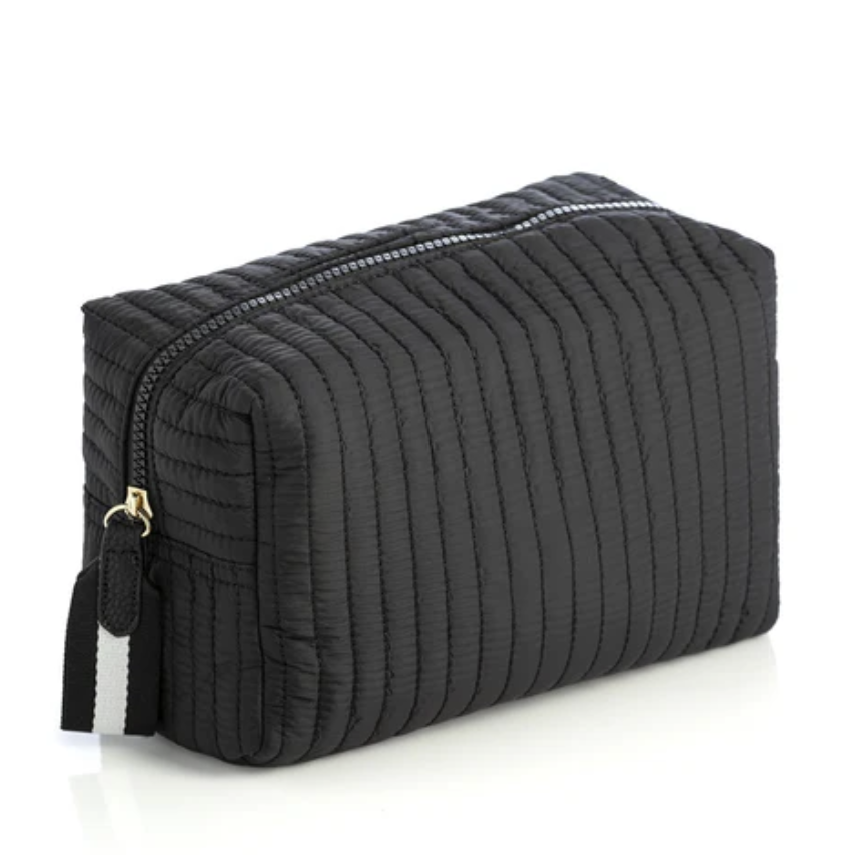 Ezra Quilted Boxy Large Cosmetic Pouch (Black)