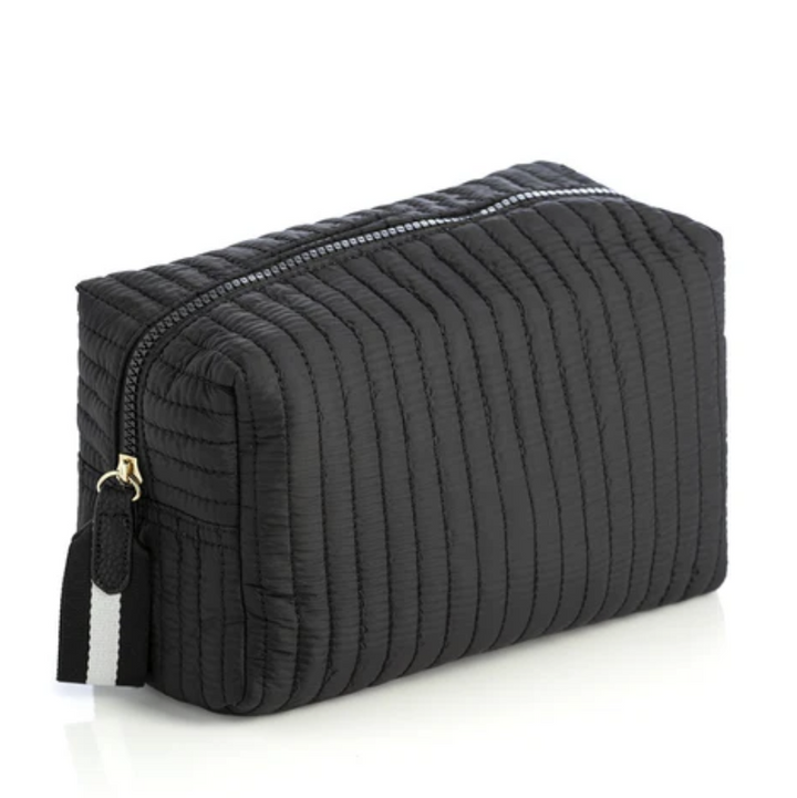 Ezra Quilted Boxy Large Cosmetic Pouch (Black)