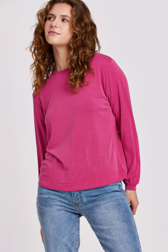 Matilda Crewneck Long Sleeve Tee - Azalea