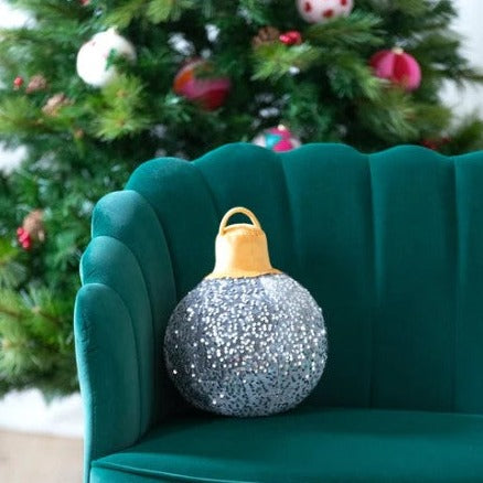 Merry Bauble Sequin Medium Pillow Silver