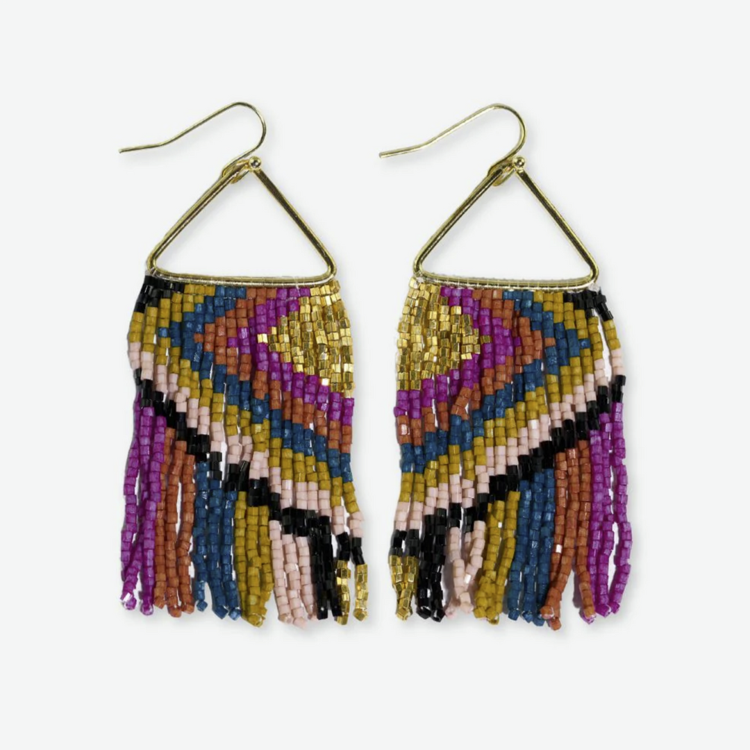 Paige Ascending Diamond Beaded Fringe Earrings - Jewel Tone