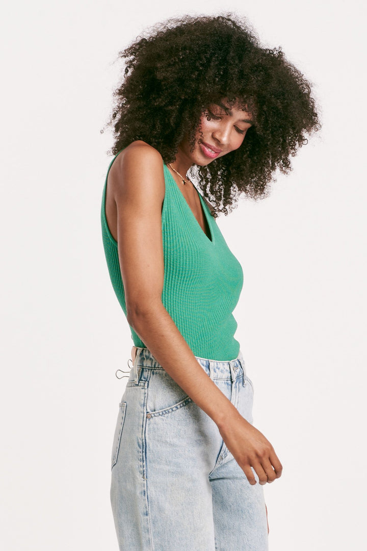 Noa V-Neck Sweater Tank - Garden Green