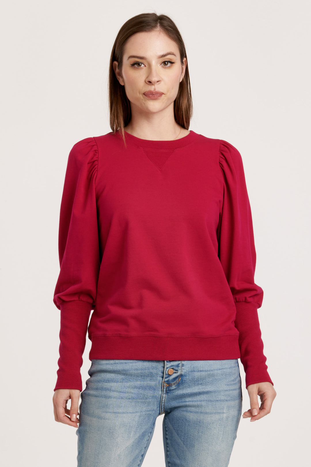 Tara Puffy Sleeve Sweatshirt - Ruby Pink