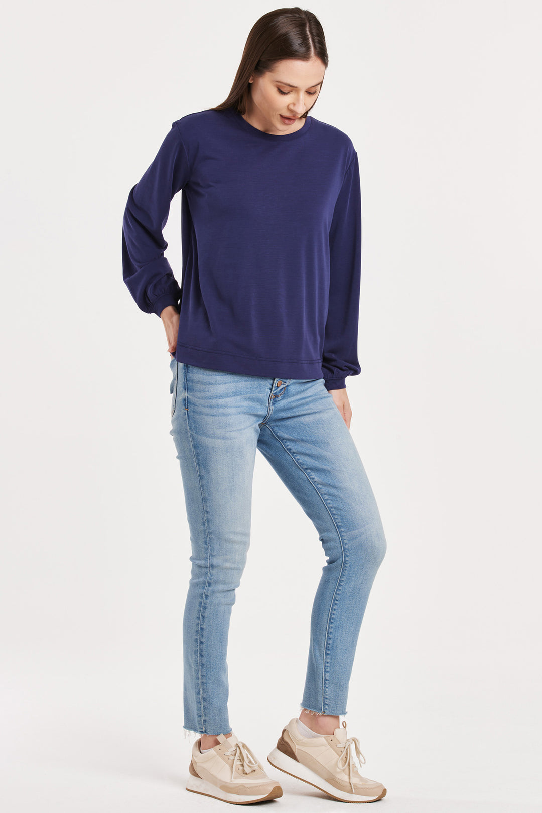 Matilda Crewneck Long Sleeve Tee - Electric Indigo