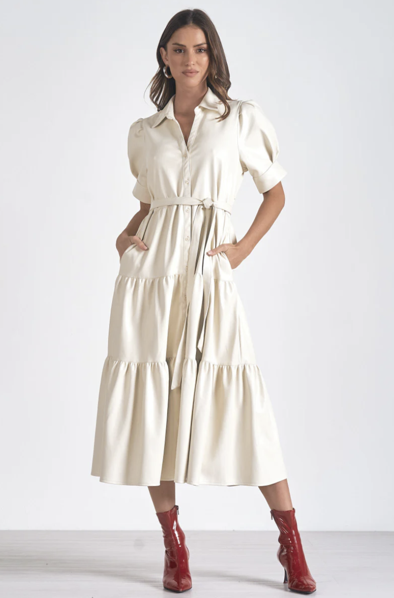 Lane Faux Leather Ivory Dress